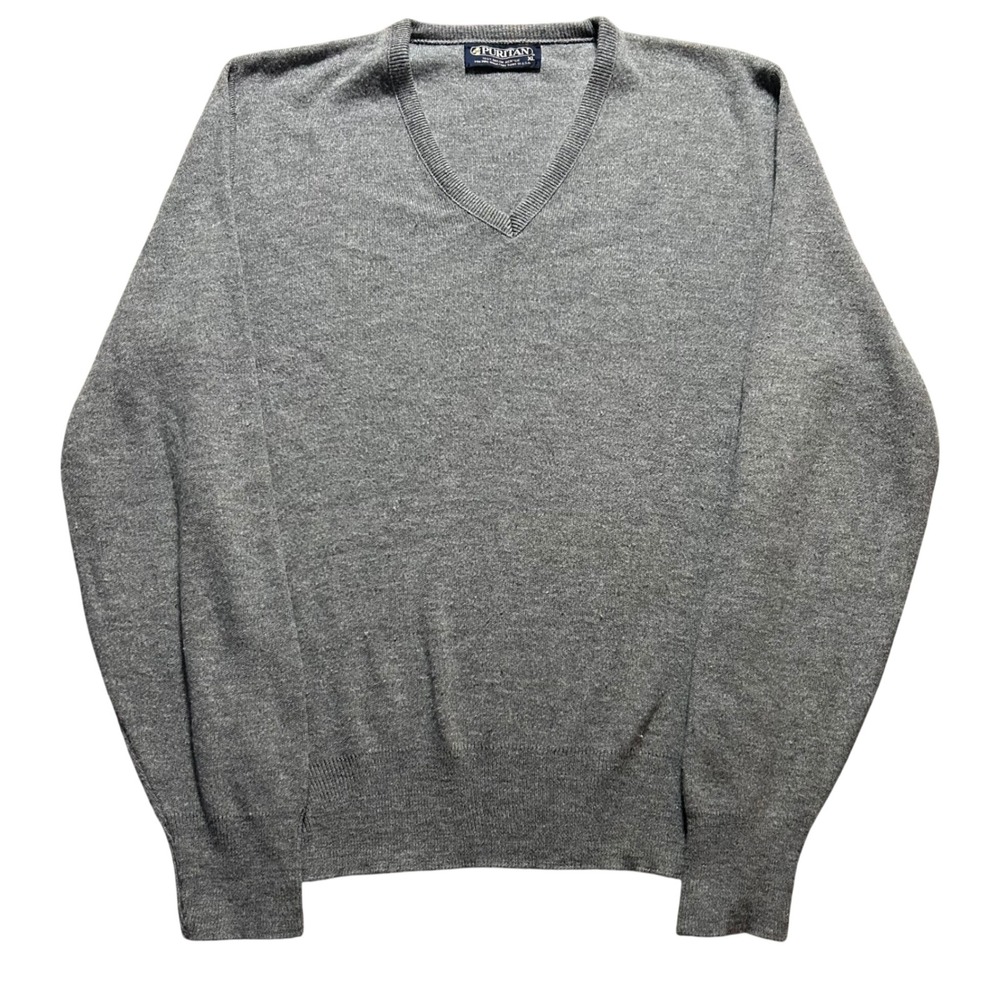 Puritan V-Neck Sweater Mens XL Gray Vintage Orlon Acrylic Made in USA
